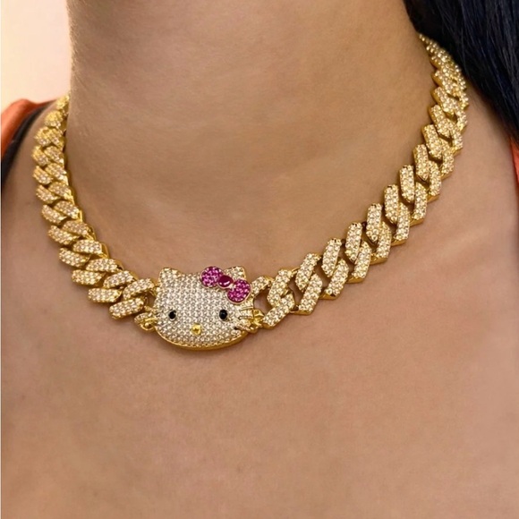 Hello Kitty Necklace, gold 16inch, Cuban hello kitty necklace - Picture 3 of 3
